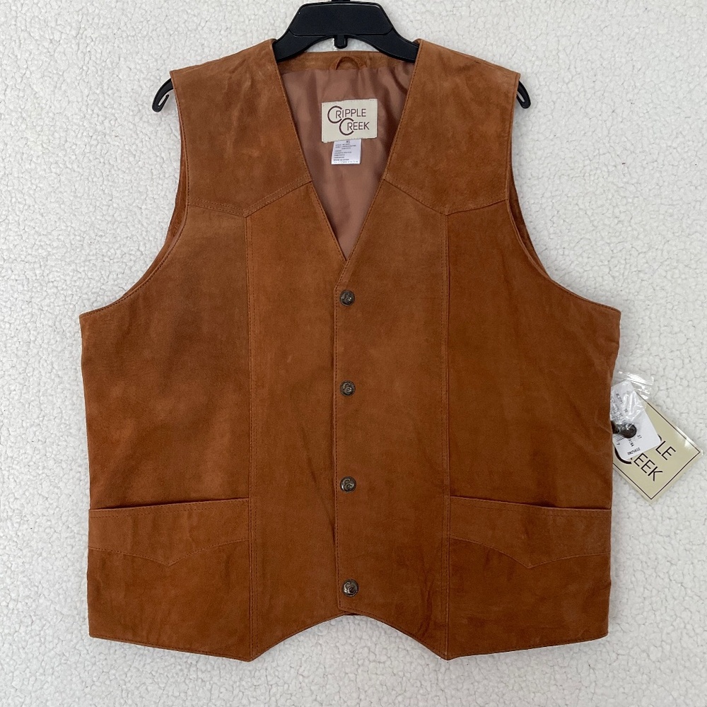 Cripple Creek Men's Cognac Suede Leather Vest XL  NWT
